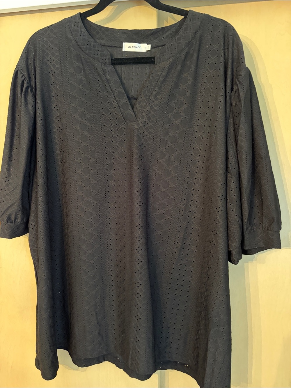 Black Eyelet V-Neck Blouse